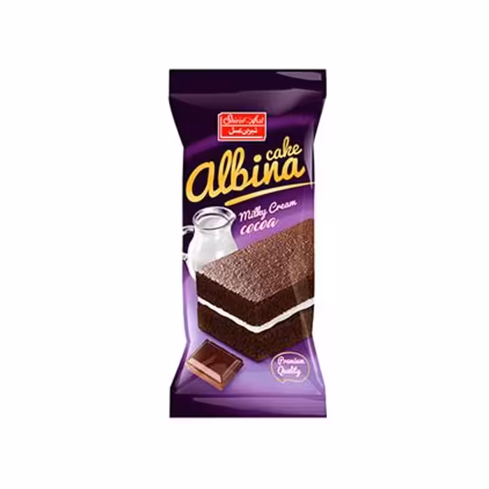 کیک لایه ای کاکائویی با کرم شیری البینا شیرین عسل 40 گرمی بسته 36 عددی