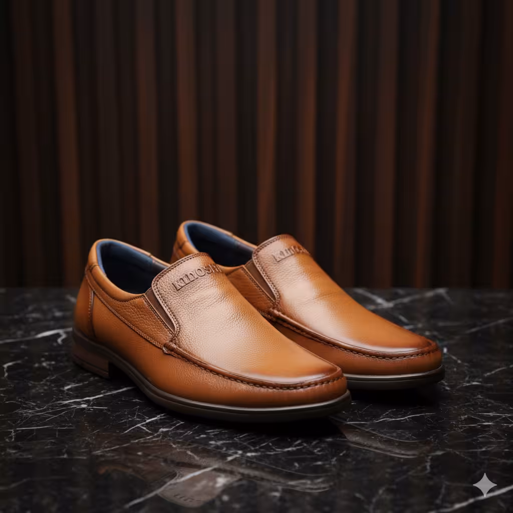 کفش چرم مردانه طبی کد TB044TN رنگ عسلی