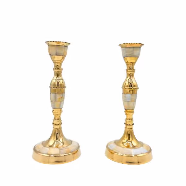 شمعدان جفت برنجی و صدفی ارتفاع 17cm کد 2016