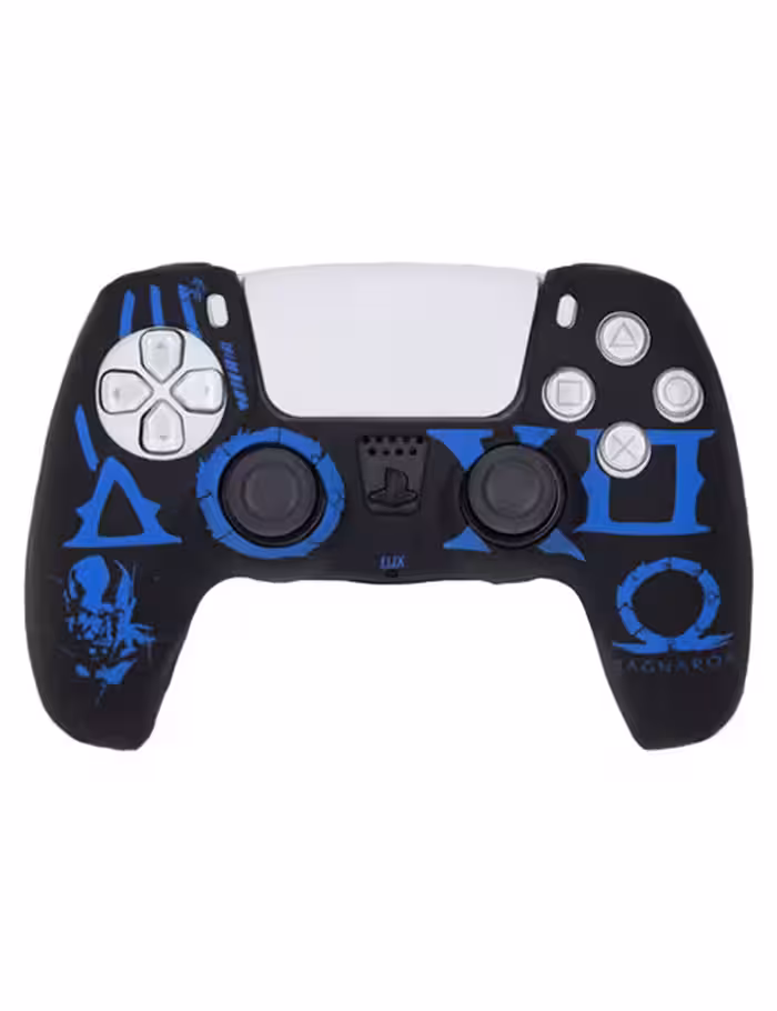 روکش محافظ دسته PS5 لیزری مشکی آبی طرح گاد آف وار رگناروک