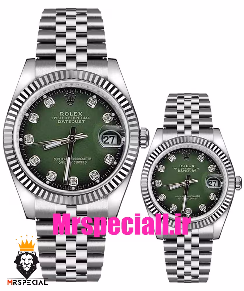ساعت ست رولکس زنانه و مردانه دیت جاست باتری استیل صفحه سبز 01531 ROLEX DATEJUST