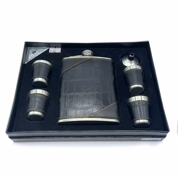 ست قمقمه جیبی استیل 4 شات چرم کد L530329