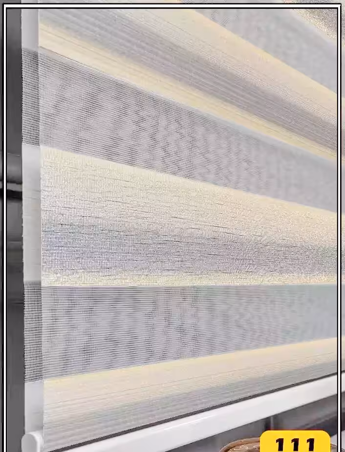 پرده زبرا آشپزخانه کرم طوسی دو رنگ کد:111-X258