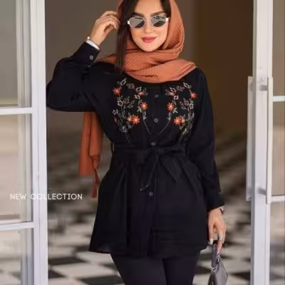 مانتو اسپرت زنانه مخمل کبریتی مدل مانتو گلدوزی پرگل
