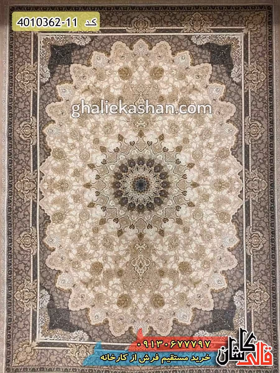 فرش 1200 شانه طرح نایین زمینه سیلور کاشان – گل برجسته