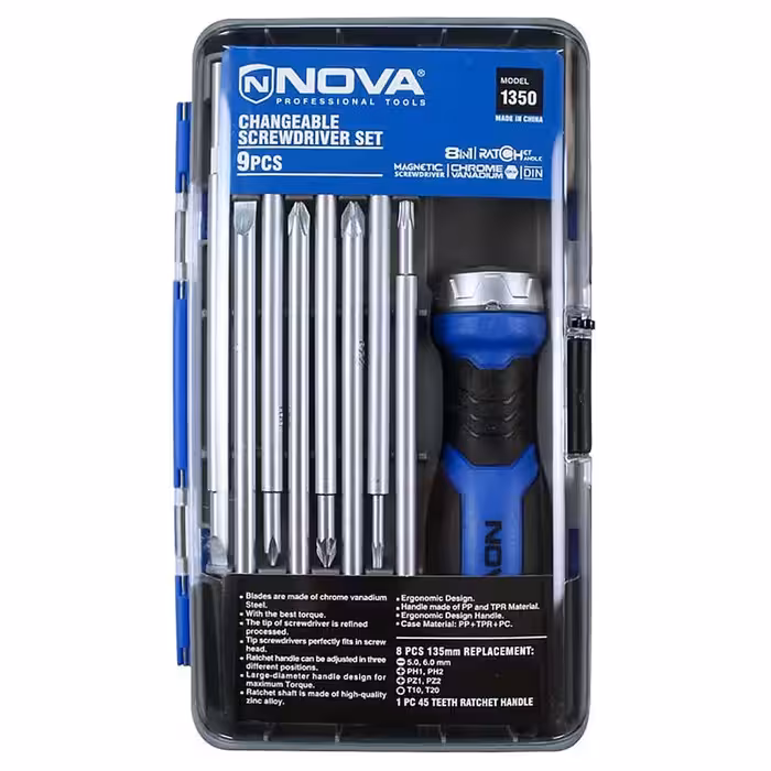 پیچ گوشتی نووا کد 1350 مجموعه 9 عددی | کالا مکس