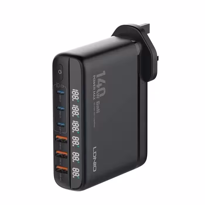 شارژر دیواری 6 پورت الدینیو مدل A6140C GaN توان 140 وات