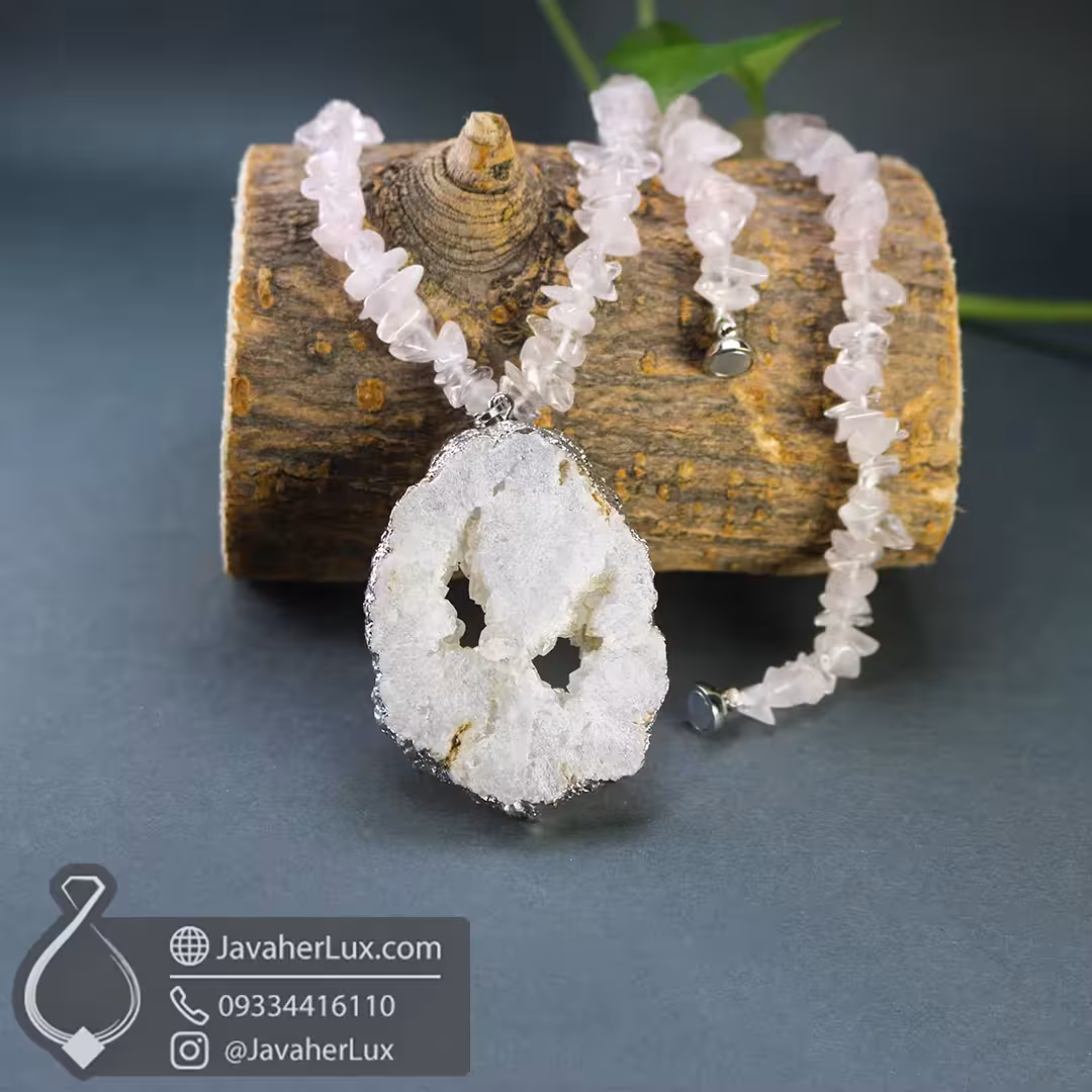 گردنبند ژئود کریستال کوارتز سنگ طبیعی درشت و زیبا _ کد : 400975