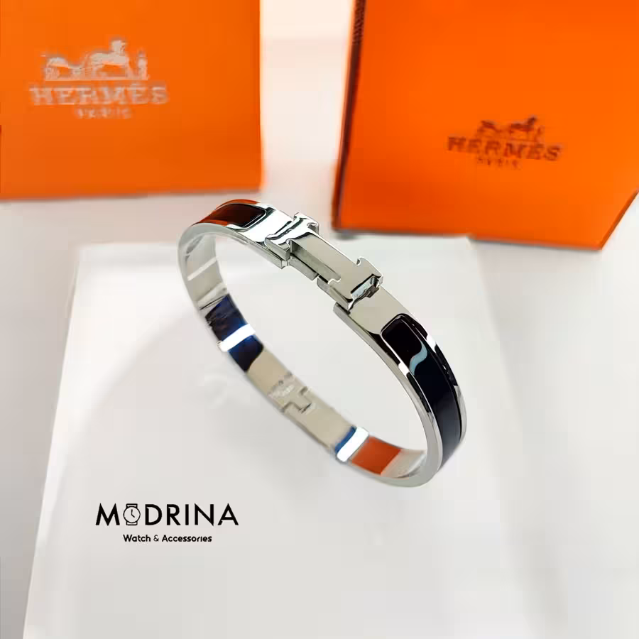 دستبند هرمس مشکی سیلور مستر