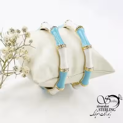 دستبند النگویی مینا کاری سفید آبی کد 18785