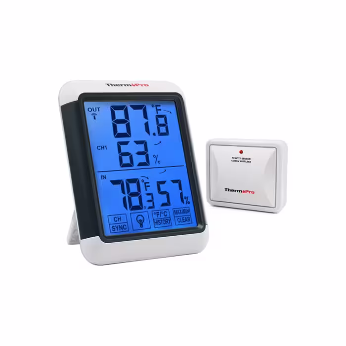 ترمومتر یا دماسنج دیجیتال ThermoPro TP65C | اندازه‌گیری دما و رطوبت محیط داخلی | مجهز به صفحه نمایش لمسی بزرگ | نمایش سریع و دقیق شرایط محیطی | ابزار حرفه‌ای برای خانه، دفتر و محیط‌های آموزشی