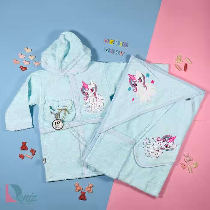 حوله نوزادی M-baby طرح تک شاخ رنگ فیروزه ای