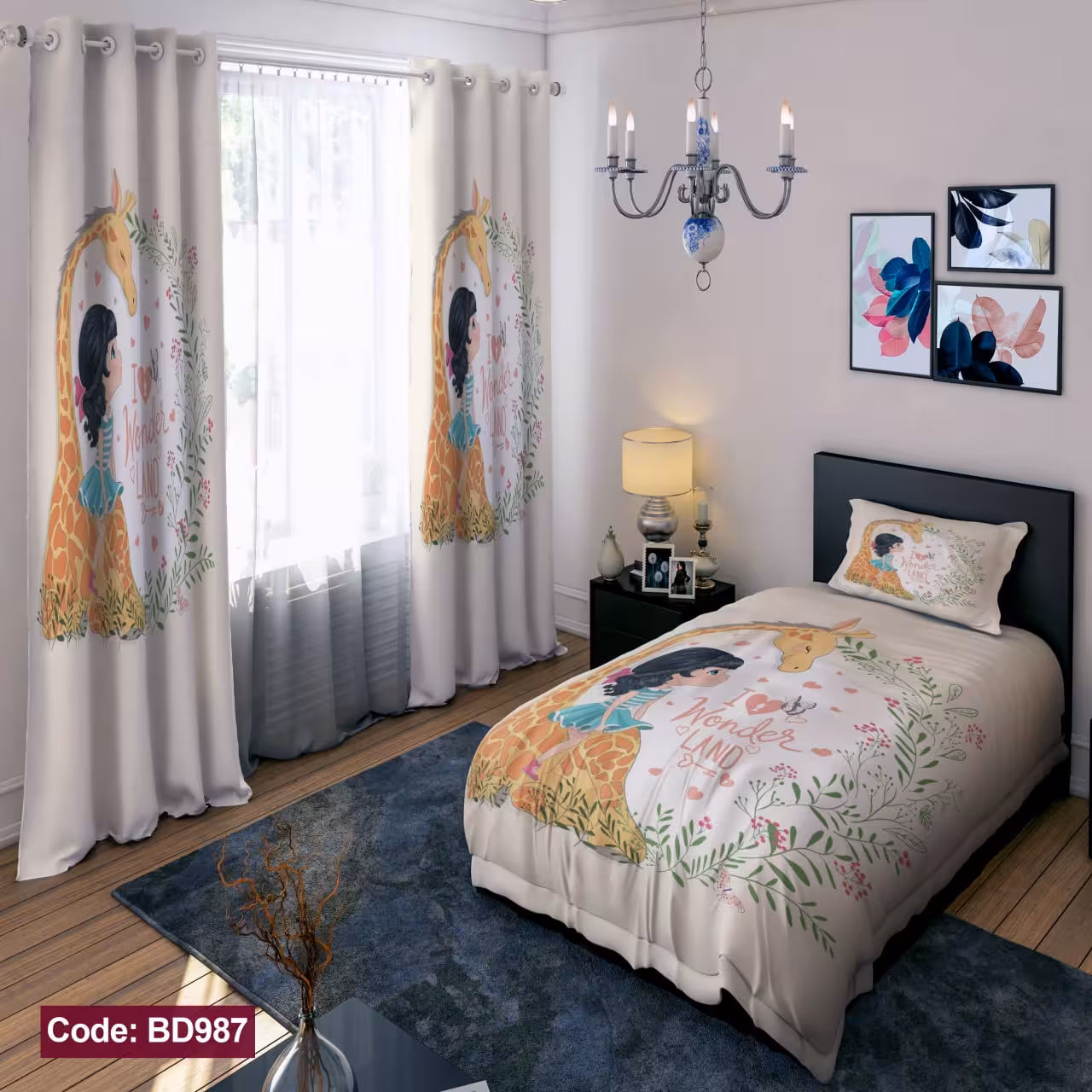 ست کالای خواب 4 تکه روتختی مخمل ضد لک ترک طرح دخترانه کد 987