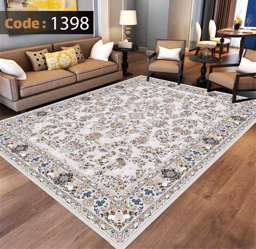 کاورفرش روفرشی دورکشدار گوشه لیفه ای طوسی کرم کد 1398
