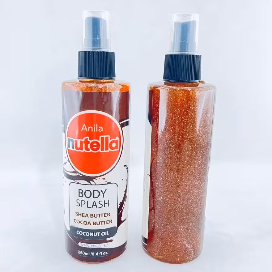 بادی اسپلش شاین دار نوتلا آنیلا پخش بو عالی ماندگاری بالا فانتزی رایحه جذاب و خاص حاوی روغن نارگیل وکره کاکائو وشی باتر