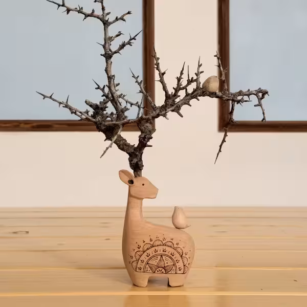 گوزن با شاخ طبیعی دو پرنده طرح یک