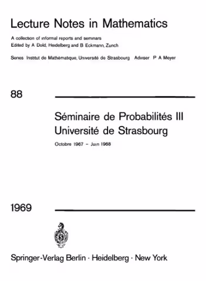 خرید و دانلود نسخه کامل کتاب Seminaire de Probabilites III Universite de Strasbourg