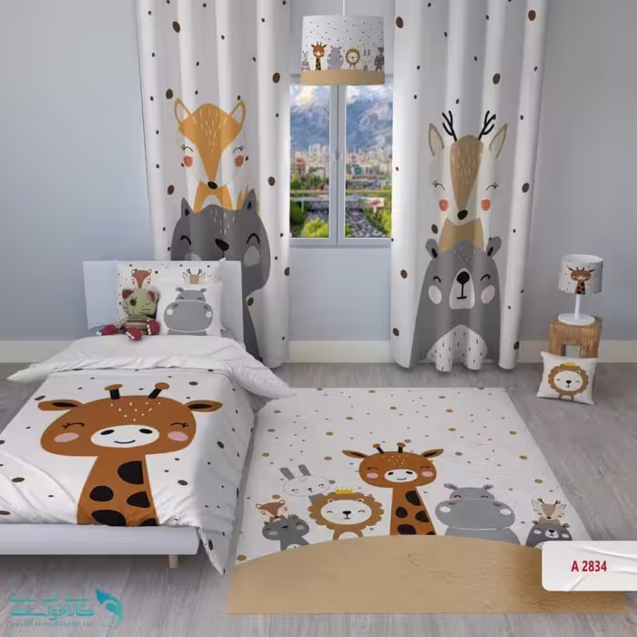 روتختی اتاق کودک طرح زرافه و دوستانش سایز یکنفره کد A2834
