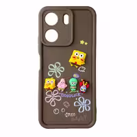 قاب Solid عروسکی طرح خانواده باب اسفنجی مناسب برای Xiaomi Redmi 13C-قهوه ای