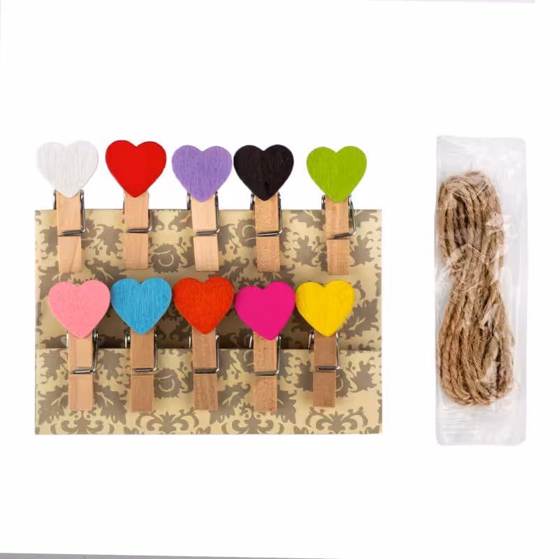 گیره چوبی طرح قلب رنگی بسته 10 عددی