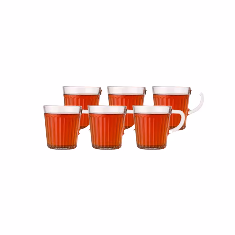 لیوان شیشه ای 6 عددی دسته دار شیاردار لیمون کد 228100