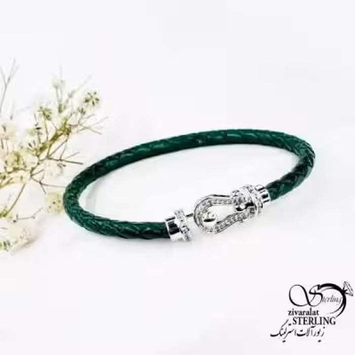 دستبند چرم (امگا) با پلاک استیل کد 18875