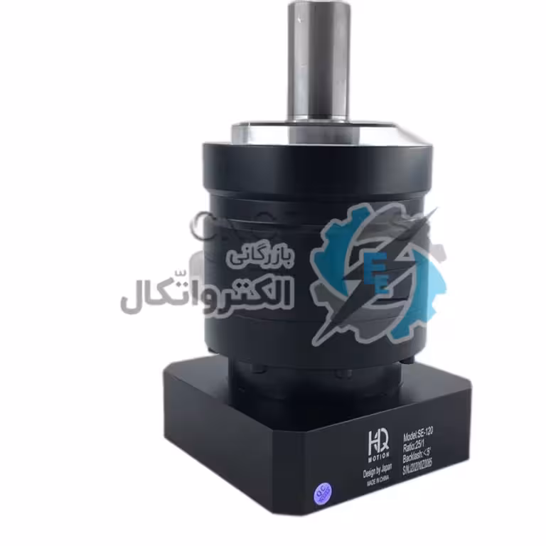 گیربکس خورشیدی سرووموتور HQM اچ کیو ام مدل SE120-15-24 سایز 120 نسبت 1 به 15 شفت ورودی 24 شفت خروجی 32 فلنج گرد مناسب 2 کیلووات 2000 دور (گیربکس سیاره ای)