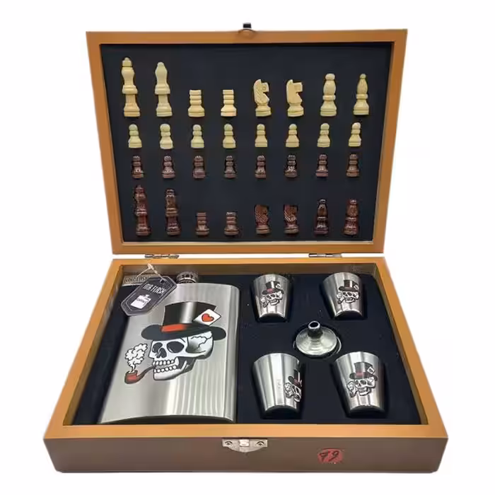 ست بطری کتابی استیل 4شات شطرنج دارمدل جمجمه 270cc کد a560557