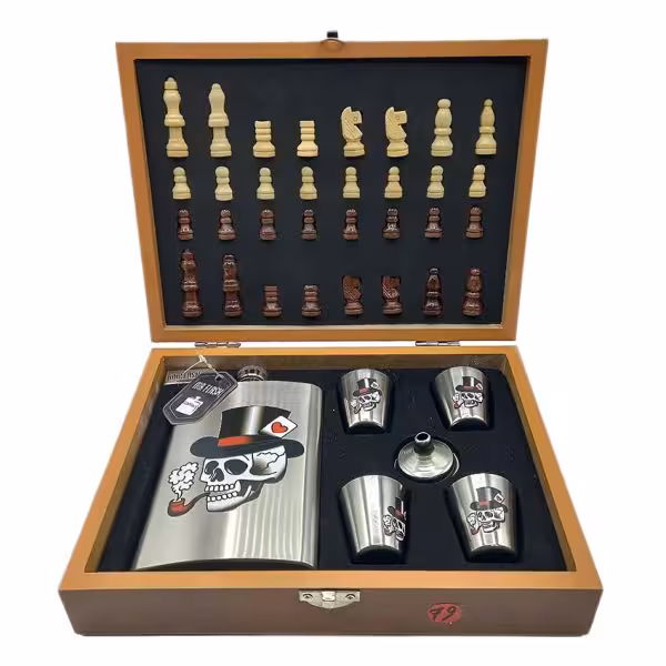 ست بطری کتابی استیل 4شات شطرنج دارمدل جمجمه 270cc کد a560557