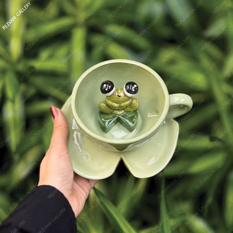 ماگ سرامیکی قورباغه ای با نعلبکی