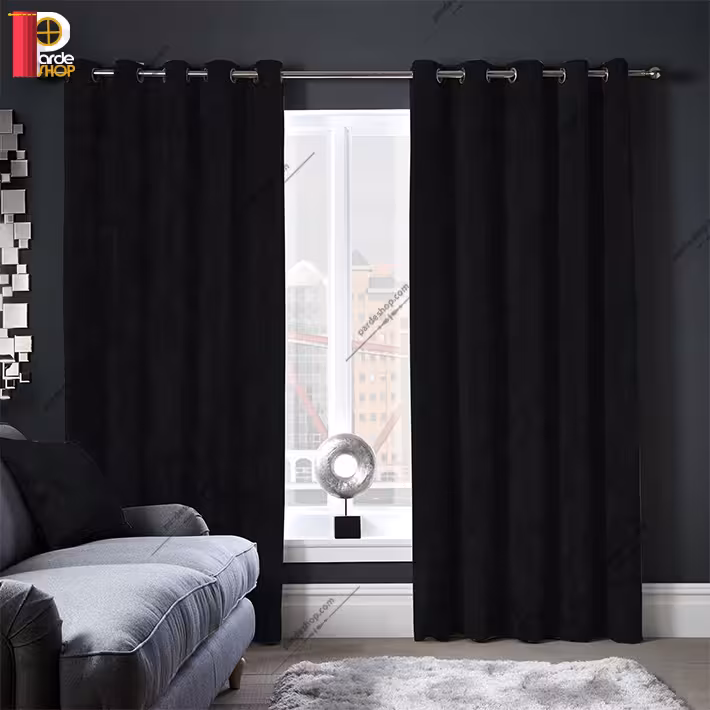 پرده مخمل پتینه براق پانچی رنگ مشکی