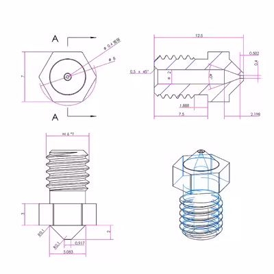 نازل پرینتر سه بعدی مدل brass04 کد 0.4 بسته 10 عددی
