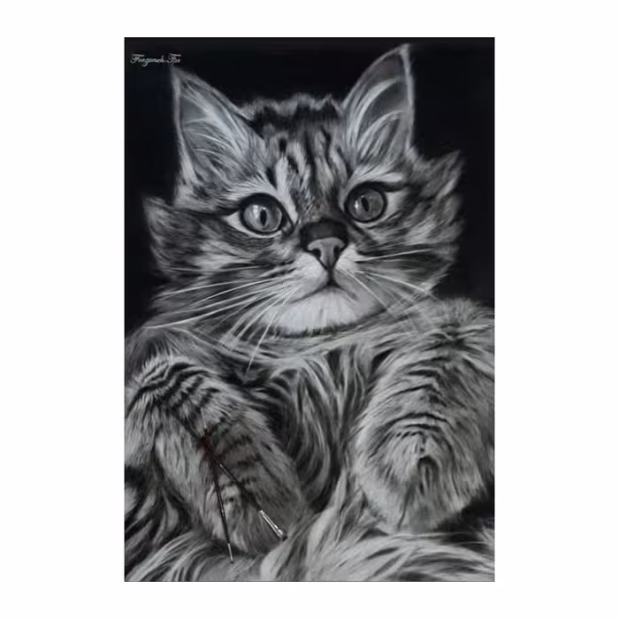تابلو نقاشی سیاه قلم طرح گربه