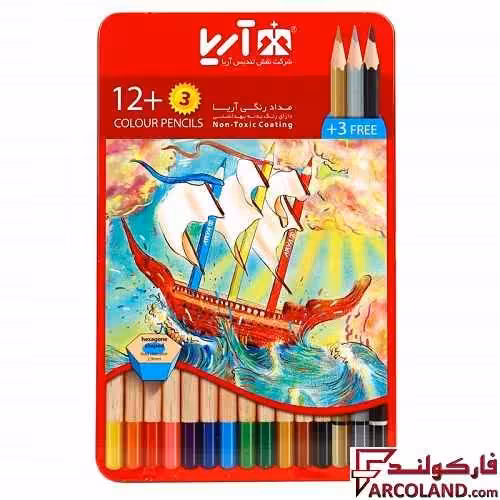 مداد رنگی 3 12 رنگ آریا جعبه فلزی کد Arya 3021
