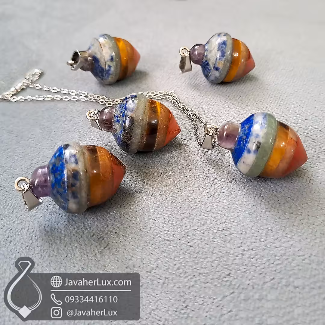 گردنبند سنگی هفت چاکرا مدل شاقول فندقی _ کد 401095