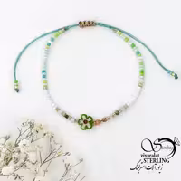 دستبند آسانسوری گل دار با مهره سبز کد 16507