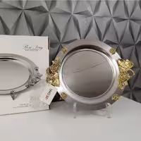 سینی استیل نگار گرد کوچک مدل رز کد 308 گل طلا