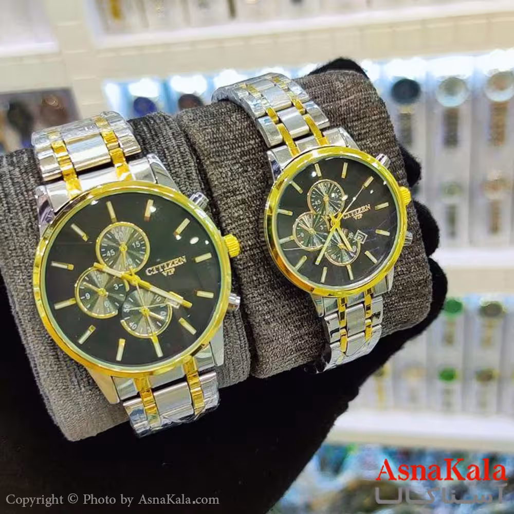 ساعت ست زنانه و مردانه سیتیزن  شرکتی موتور کوارتز طلایی رنگ ثابت و ضدآب کد WTCH11182W