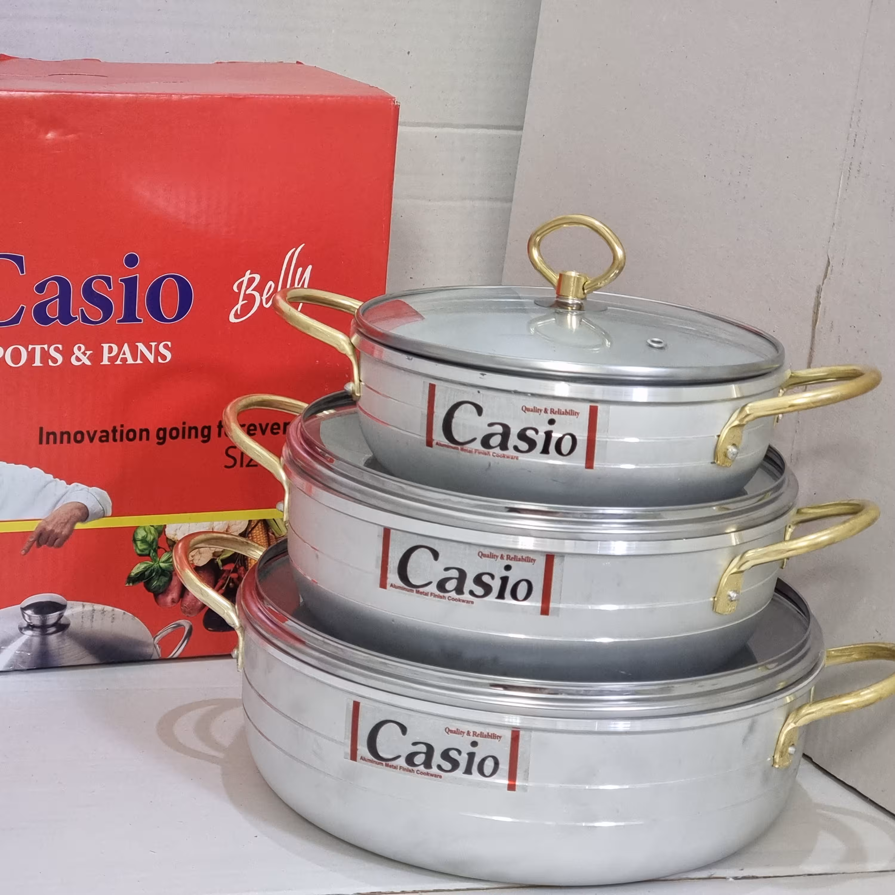 سرویس تابه روحی 6پارچه کاسیو  دسته طلاییی