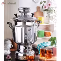 سماور گازی استیل، ظرفیت 6 لیتر، کد 115، طرح آتریس، پیلوت دار، دسته نسوز