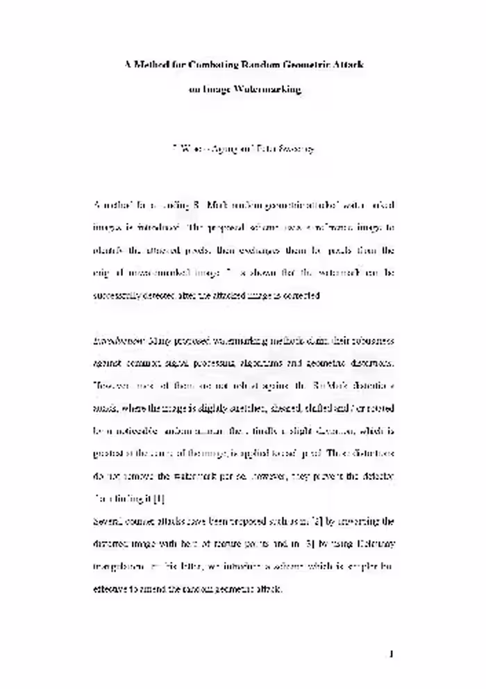 خرید و دانلود نسخه کامل کتاب A Method for Combating Random Geometric Attack on Image Watermarking