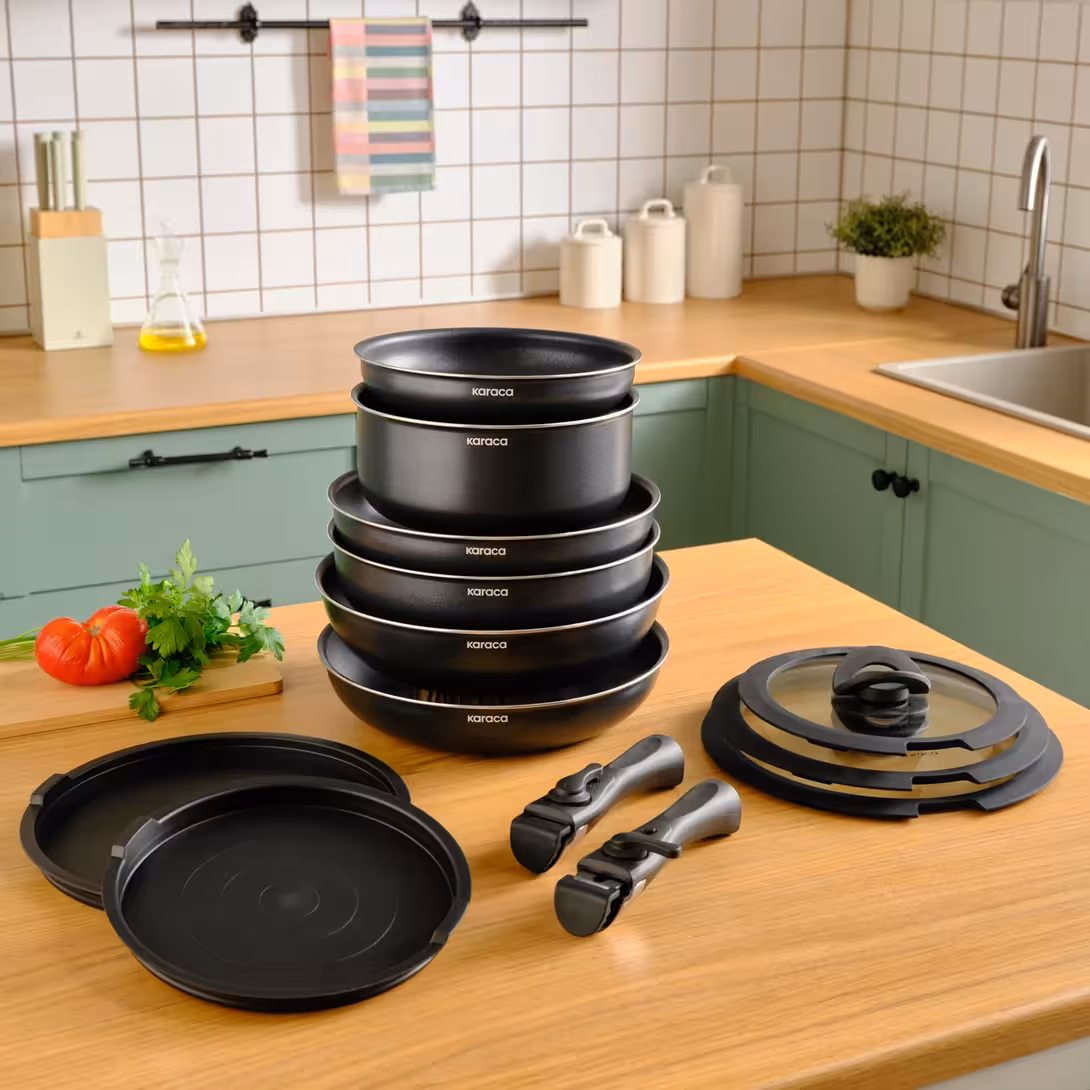 سرویس قابلمه 13 پارچه Karaca ترکیه مدل Biodiamond Easy Clip با کف القایی