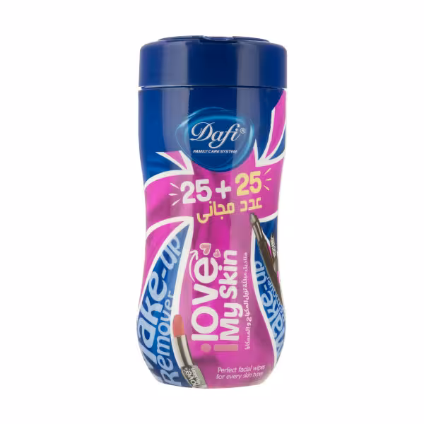 دستمال مرطوب آرایش دافی مدل I Love My Skin بسته 50 عددی