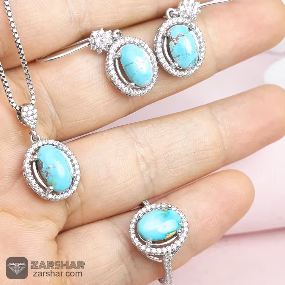 نیم ست فیروزه نیشابوری نقره زنانه