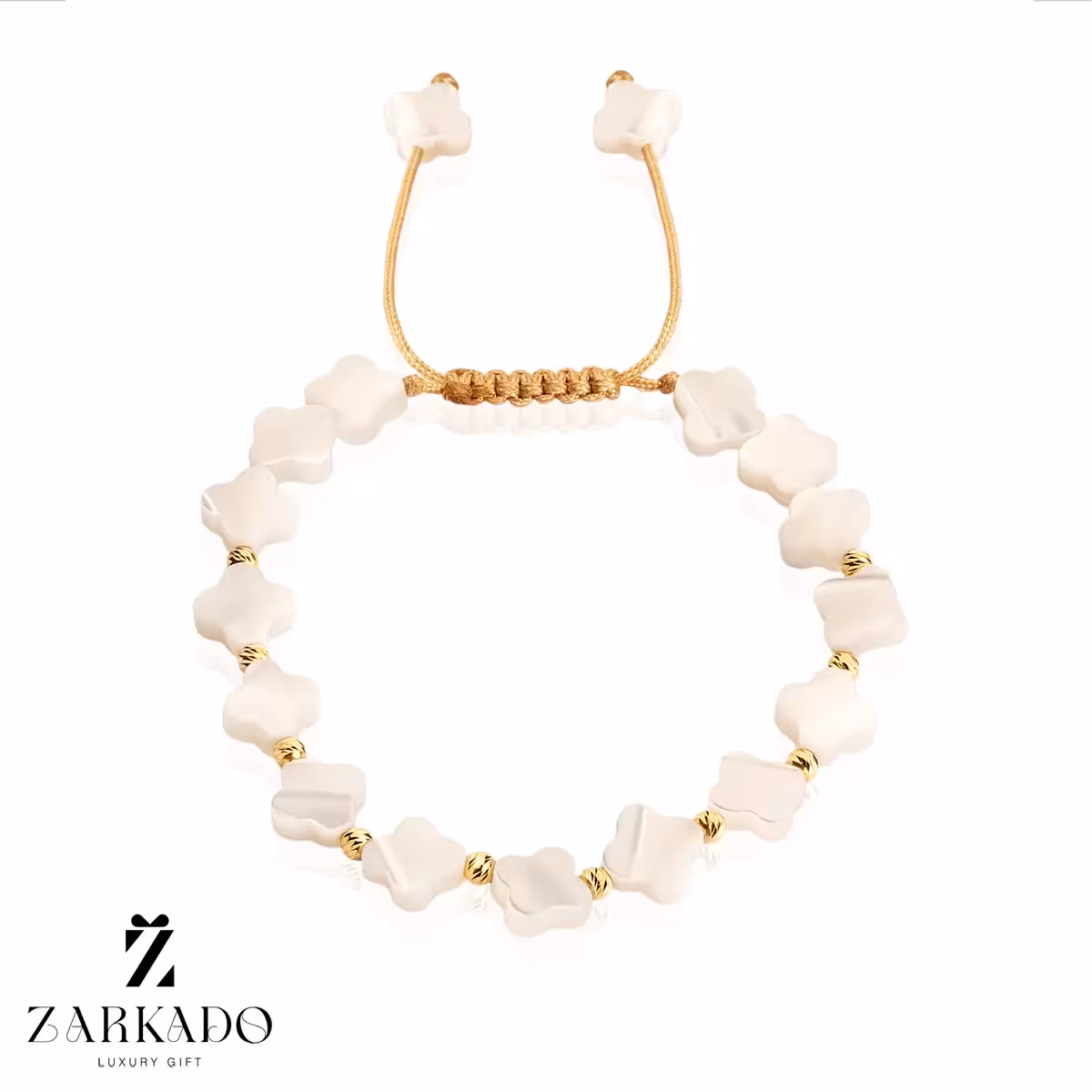 دستبند سنگ صدف طرح ونکلیف با گوی البرنادو طلا