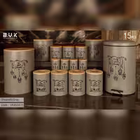سرویس آشپزخانه BVK طرح دریم طوسی (15 پارچه با درب چوبی)