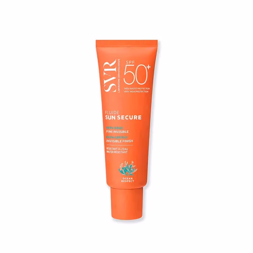 فلوئید ضد آفتاب اس وی آر مدل Sun Secure ضد آب SPF50 مناسب انواع مدل های پوستی حجم 50 میلی لیتر