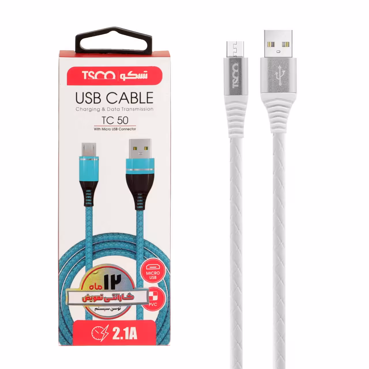 کابل شارژ اندروید TSCO مدل TC 50 - سفید (گارانتی 12 ماهه TSCO)