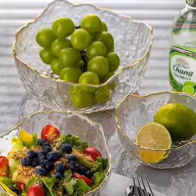 کاسه 3 تایی دفرمه لب طلایی Glassware