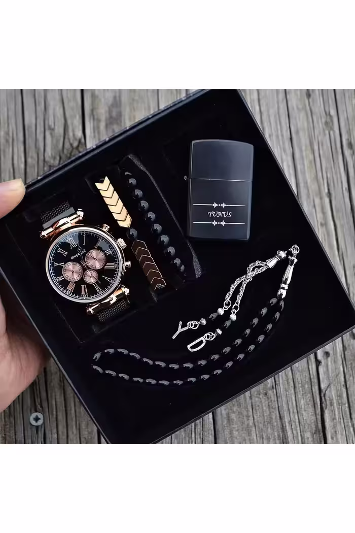 ست ساعت مچی مردانه، فندک، تسبیح و دستبند Bay235 - 5424